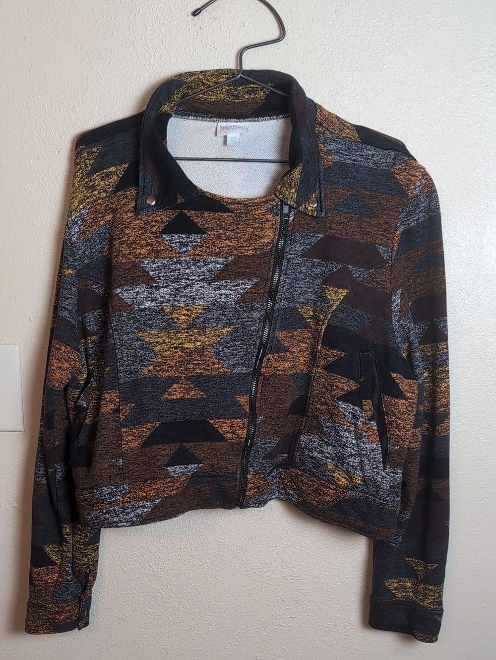 LuLaRoe Aztec Bomber Jacket in Brown, Black & Gold 2XL (Read Description)